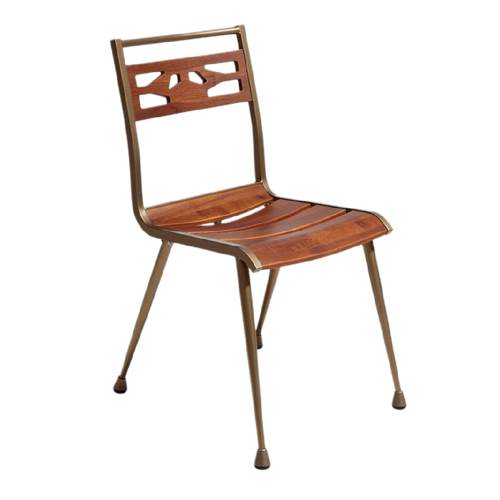 **Moderne metalen stoel met houten zitting**